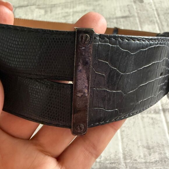 Max Mara Italian Croco Leather Criss Cross Gothic Statement Old Money Belt Sz M